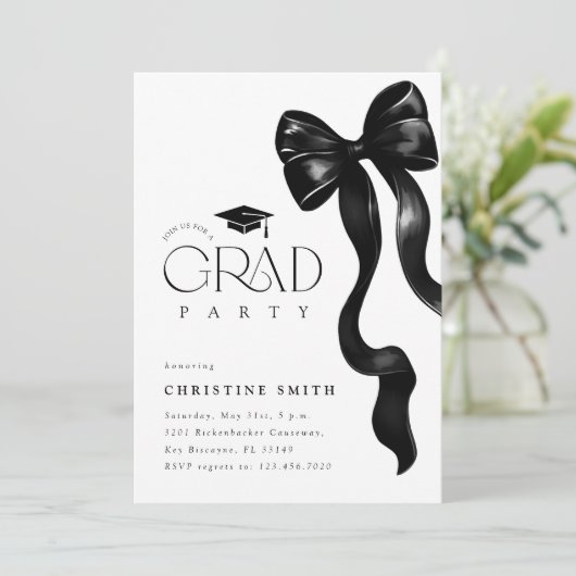 Black Bow Photo Graduation Party Invitation 招待状 (スタンド正面)
