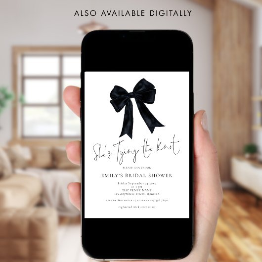 Black Bow She is Tying The Knot Bridal Shower 招待状