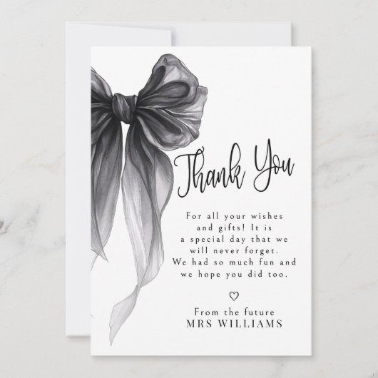 Black Bow She's Tying the Knot サンキューカード (正面)