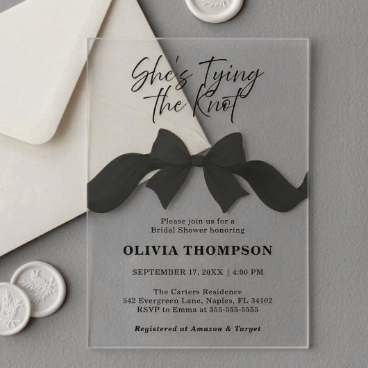 Black Bow  She's Tying the Knot Bridal Shower アクリル招待状