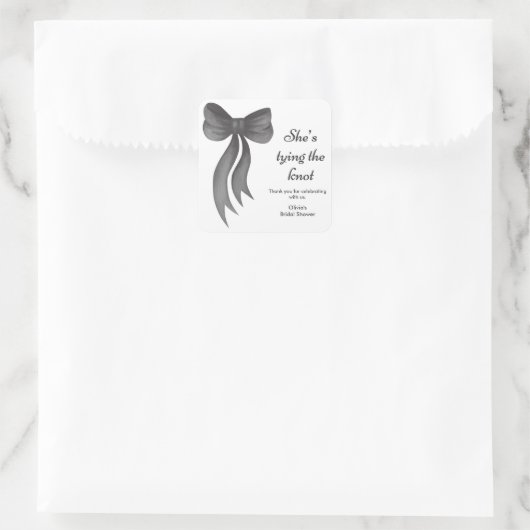 Black Bow She's Tying the Knot Bridal Shower  スクエアシール (バッグ)