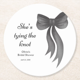 Black Bow She's Tying the Knot Bridal Shower ラウンドペーパーコースター