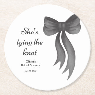Black Bow She's Tying the Knot Bridal Shower  ラウンドペーパーコースター