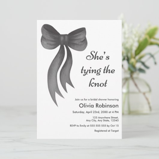 Black Bow She's Tying the Knot Bridal Shower  招待状 (スタンド正面)