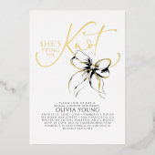 Black Bow She's Tying The Knot Bridal Shower 箔招待状 (正面)