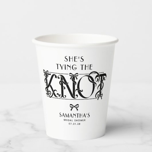 Black Bow She's Tying the Knot Chic Bridal Shower 紙コップ (正面)