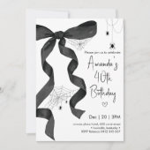 Black Bow Spider Web Coquette Halloween Birthday  招待状 (正面)
