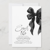 Black Bow Sweet 16 Birthday 招待状 (正面)