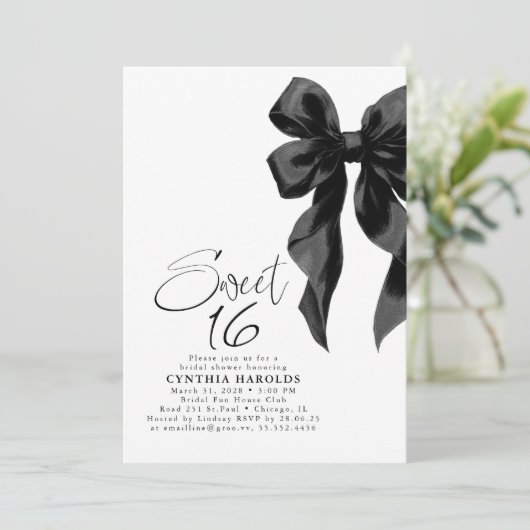 Black Bow Sweet 16 Birthday 招待状 (スタンド正面)