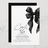 Black Bow Sweet 16 Birthday 招待状 (正面/裏面)