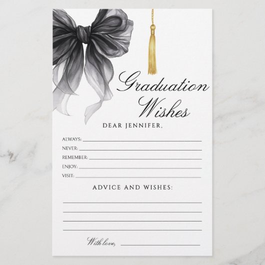 Black Bow Tassel Graduation Advice and Wishes Card (正面)
