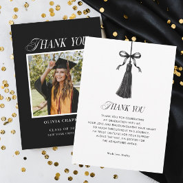 Black Bow Tassel Modern Graduation Party Photo サンキューカード