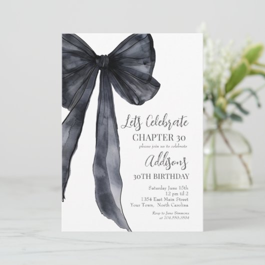 Black Bow Thirtieth 30th Birthday Party Invitation 招待状 (スタンド正面)