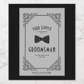 Black Bow Tie Groomsman Vintage Flourish Proposal ワインラベル (シングルラベル)