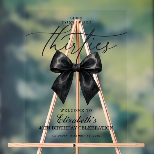 Black Bow Tying Up Her Thirties 40th Birthday アクリルサイン (ニュートラル)