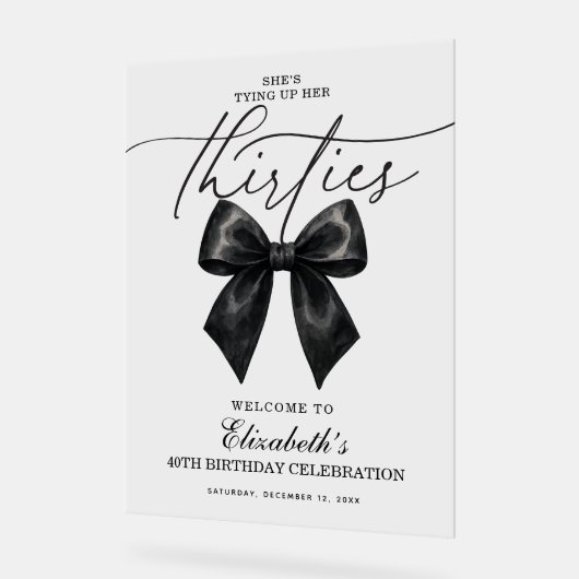 Black Bow Tying Up Her Thirties 40th Birthday アクリルサイン (傾斜)
