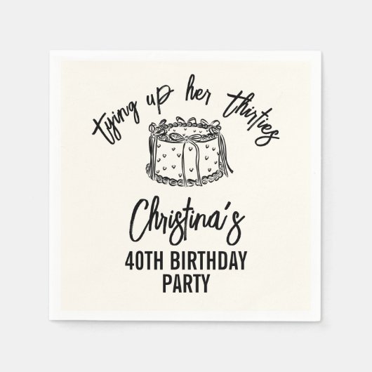 Black Bow Tying Up Her Thirties 40th Birthday スタンダードカクテルナプキン (正面)