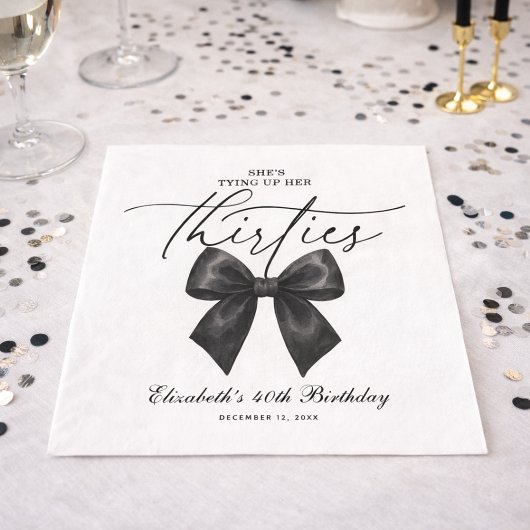 Black Bow Tying Up Her Thirties 40th Birthday スタンダードランチョンナプキン