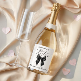 Black Bow Tying Up Her Thirties 40th Birthday スパークリングワインラベル