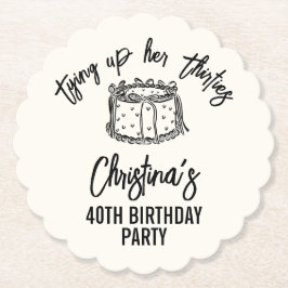 Black Bow Tying Up Her Thirties 40th Birthday ペーパーコースター