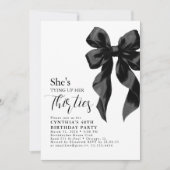 Black Bow Tying Up Her Thirties 40Th Birthday 招待状 (正面)