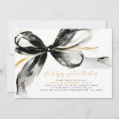 Black Bow Tying Up Her Thirties 40Th Birthday 招待状 (正面)