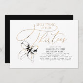 Black Bow Tying up Her Thirties 40th Birthday  招待状 (正面/裏面)