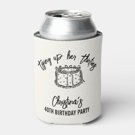 Black Bow Tying Up Her Thirties 40th Birthday 缶クーラー (缶正面)