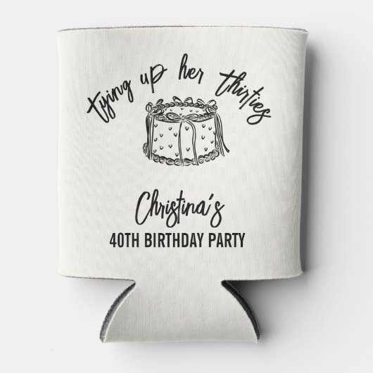 Black Bow Tying Up Her Thirties 40th Birthday 缶クーラー (正面)