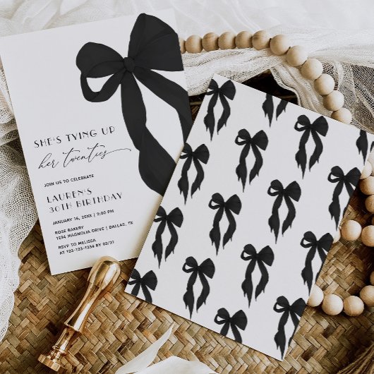 Black Bow Tying Up Her Twenties 30th Birthday 招待状