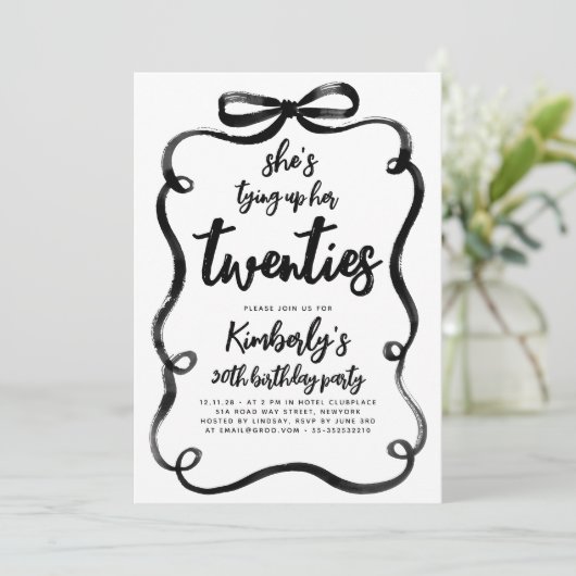 Black Bow Tying Up Her Twenties 30Th Birthday 招待状 (スタンド正面)