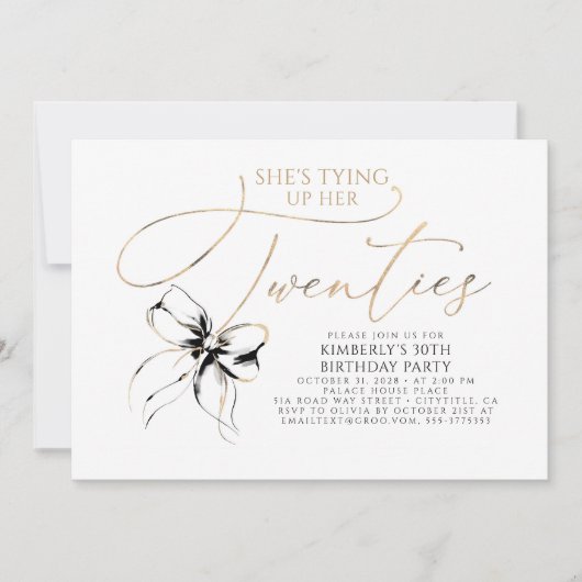 Black Bow Tying up Her Twenties 30th Birthday  招待状 (正面)