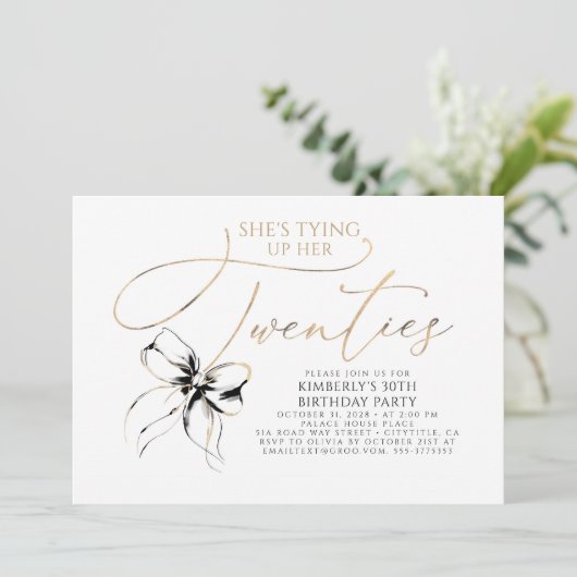 Black Bow Tying up Her Twenties 30th Birthday  招待状 (スタンド正面)