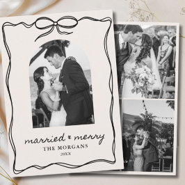 Black Bow Vintage Married & Merry 4 Photo Wedding シーズンカード