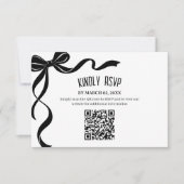 Black Bow Wedding QR code Response Insert 出欠カード (正面)