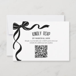 Black Bow Wedding QR code Response Insert 出欠カード