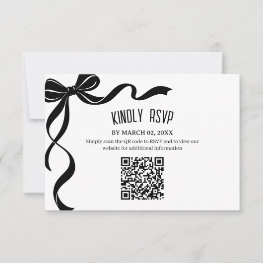 Black Bow Wedding QR code Response Insert 出欠カード (正面)