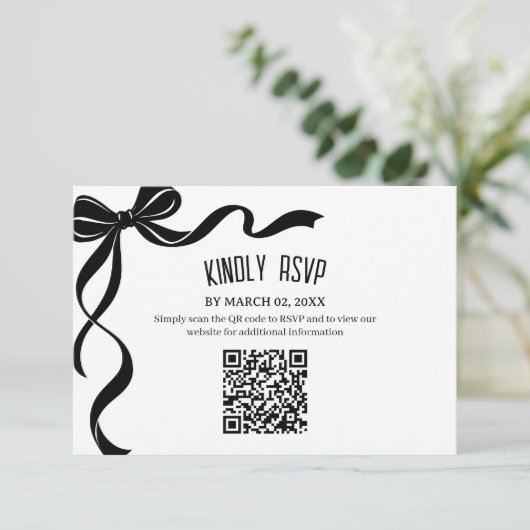 Black Bow Wedding QR code Response Insert 出欠カード (スタンド正面)