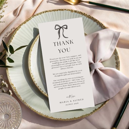 Black Bow Wedding Thank You Card QR Code サンキューカード