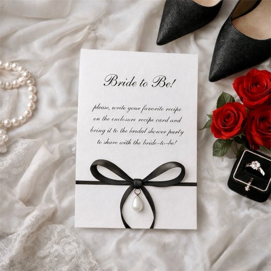 Black Bow With Pearl Old Money Style Bridal Shower エンクロージャーカード