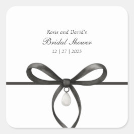 Black Bow With Pearl Old Money Style Bridal Shower スクエアシール