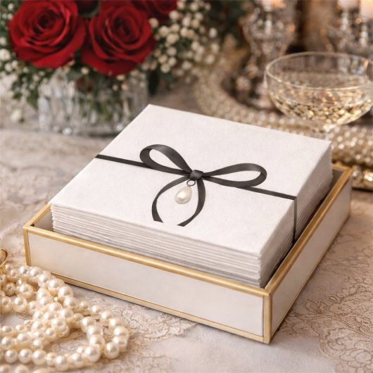 Black Bow With Pearl Old Money Style Bridal Shower スタンダードカクテルナプキン