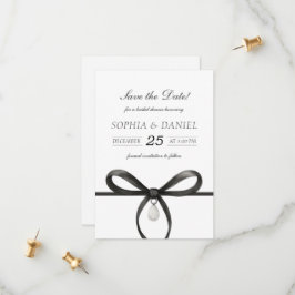 Black Bow With Pearl Old Money Style Bridal Shower セーブザデート
