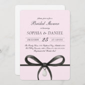 Black Bow With Pearl Old Money Style Bridal Shower 招待状 (正面/裏面)