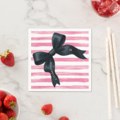 Black Bow with Pink White Stripe Birthday Cocktail スタンダードカクテルナプキン (インサイチュ)