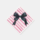 Black Bow with Pink White Stripe Birthday Cocktail スタンダードカクテルナプキン (角)