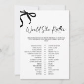 Black Bow Would She Rather Bridal Shower Game 招待状 (正面)