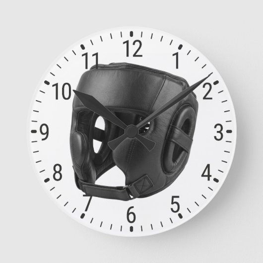 Black Boxing Headgear Sparring Helmet Decor ラウンド壁時計 (正面)