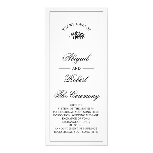 Black branch Old Money wedding program ラックカード (正面)