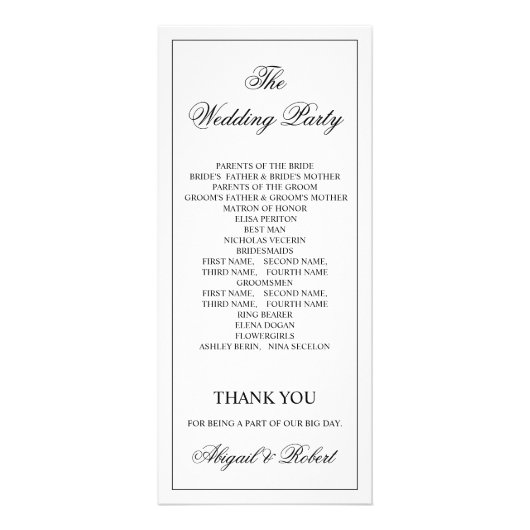 Black branch Old Money wedding program ラックカード (裏面)